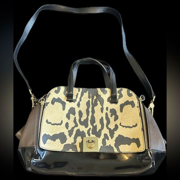 FURLA Leopard Print Black and Brown Handbag Good Condition - Picture 1 of 12